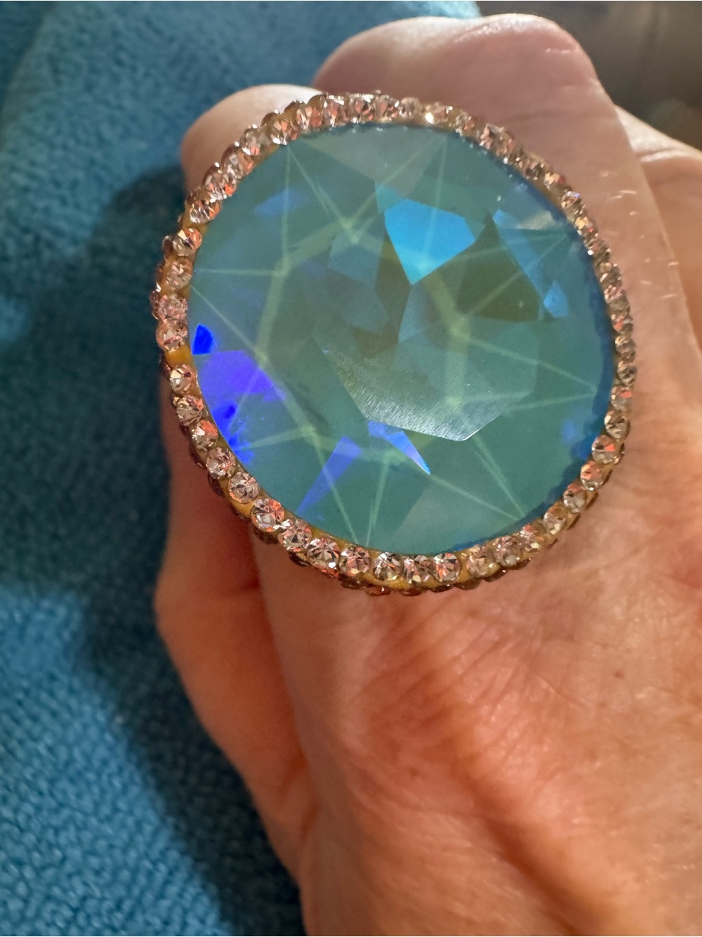 Austrian Crystal Blue Opal Statement Ring 18mm Crystal adjustable